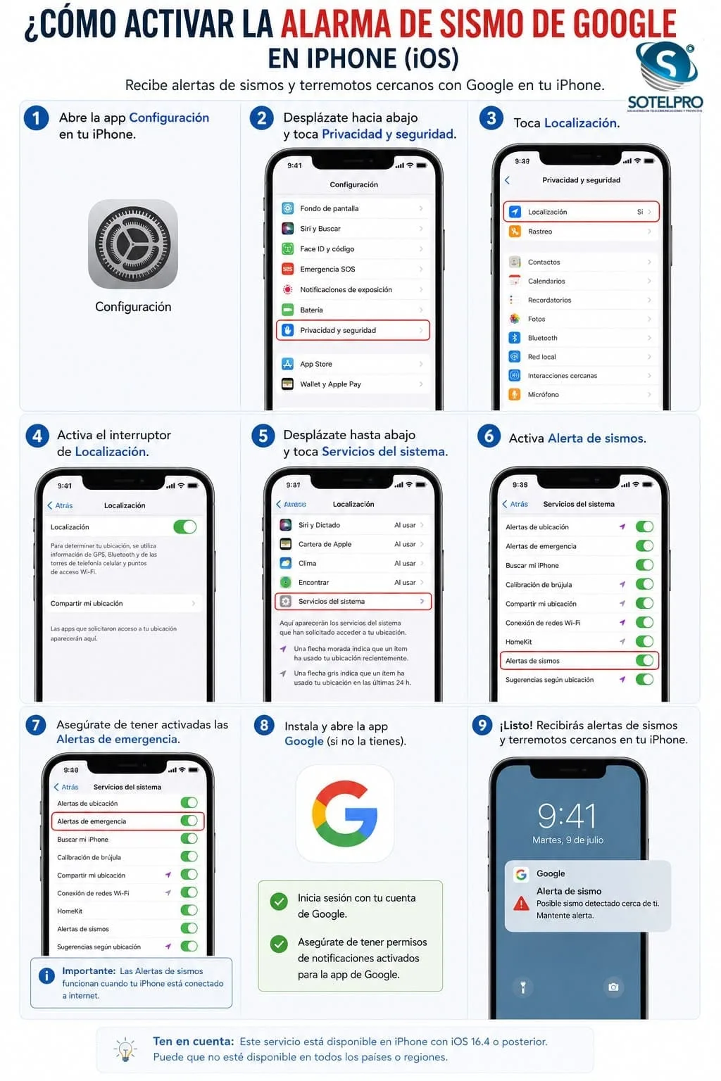 Activar alarma sismo Iphone Sotelpro