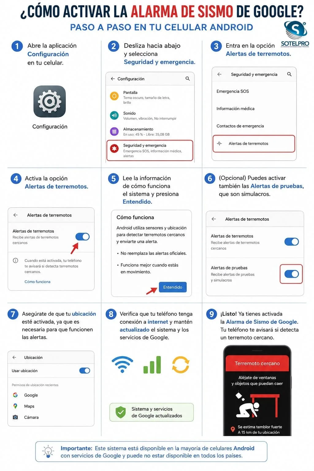 Activar alarma sismo google Sotelpro